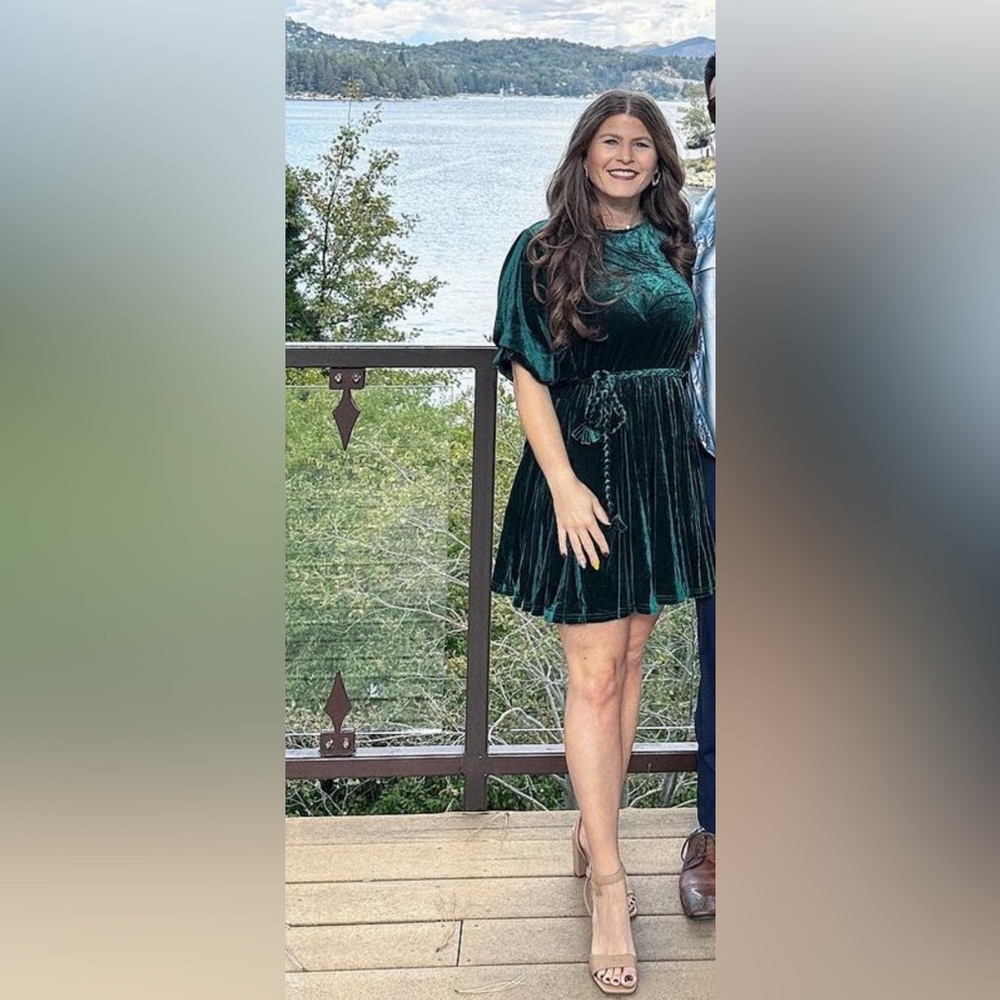 Wedding Guest Dress, Holiday Dress, Forrest Green Suede Party Dress Size M